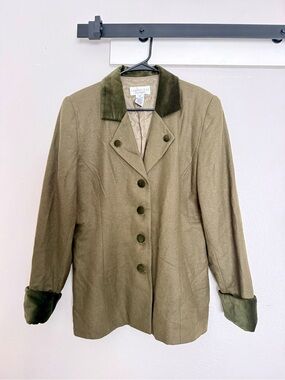 Cambridge Dry Goods Olive Green Wool Blend Jacket with Velvet Trim
